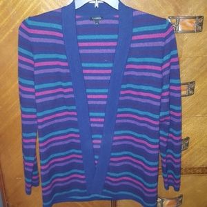 Talbots striped open cardigan, lambswool blend.